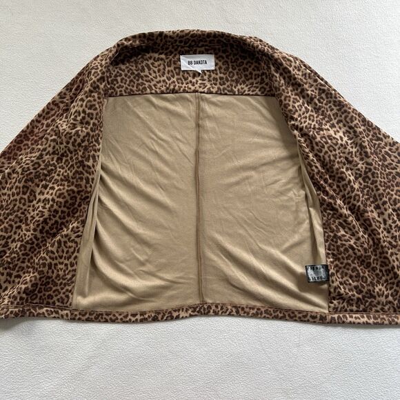 BB Dakota Women Faux Suede Brown Leopard Animal Print Open Drape Front Jacket S - Picture 8 of 11